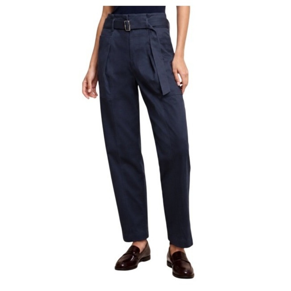 Banana Republic Womens 8 High Rise Twill Belted Tapered Pants in Preppy Navy NWT